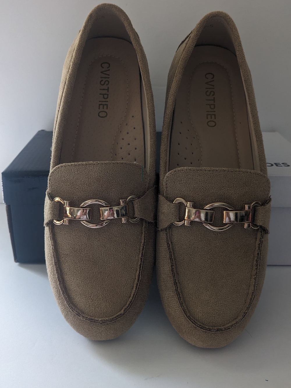 Women's Taupe Suede Slip-On Loafers with Gold Bit 7.5 NQT